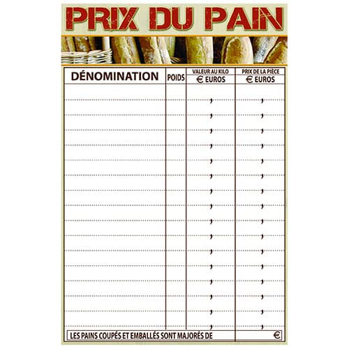 PANCARTE \"PRIX DU  PAIN\" 400x300