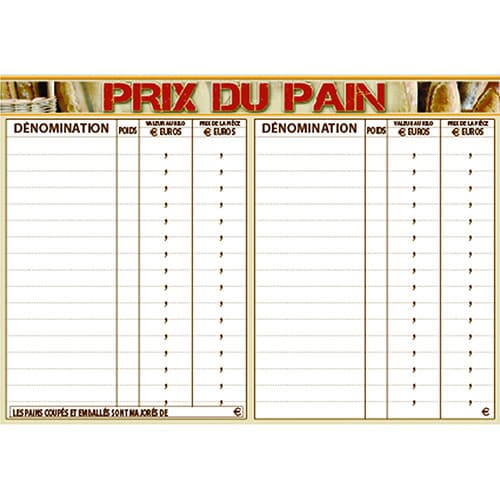 PANCARTE \"PRIX DU PAIN\" 300x210