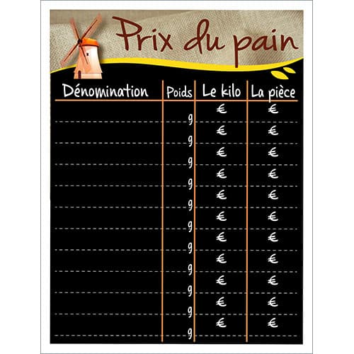 PANCARTE \"PRIX DU  PAIN\" 300x400