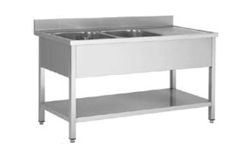 PLONGE INOX 1400X600X850  2 BACS-EGOUTTOIR A DROITE