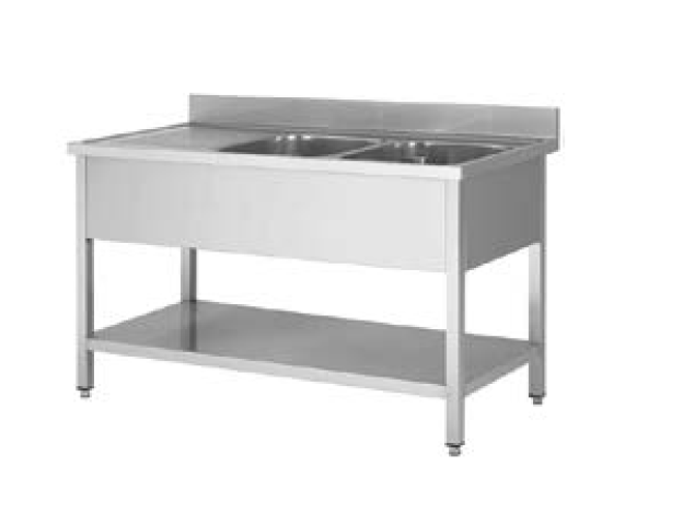 PLONGE INOX 1400X600X850  2 BACS-EGOUTTOIR A GAUCHE