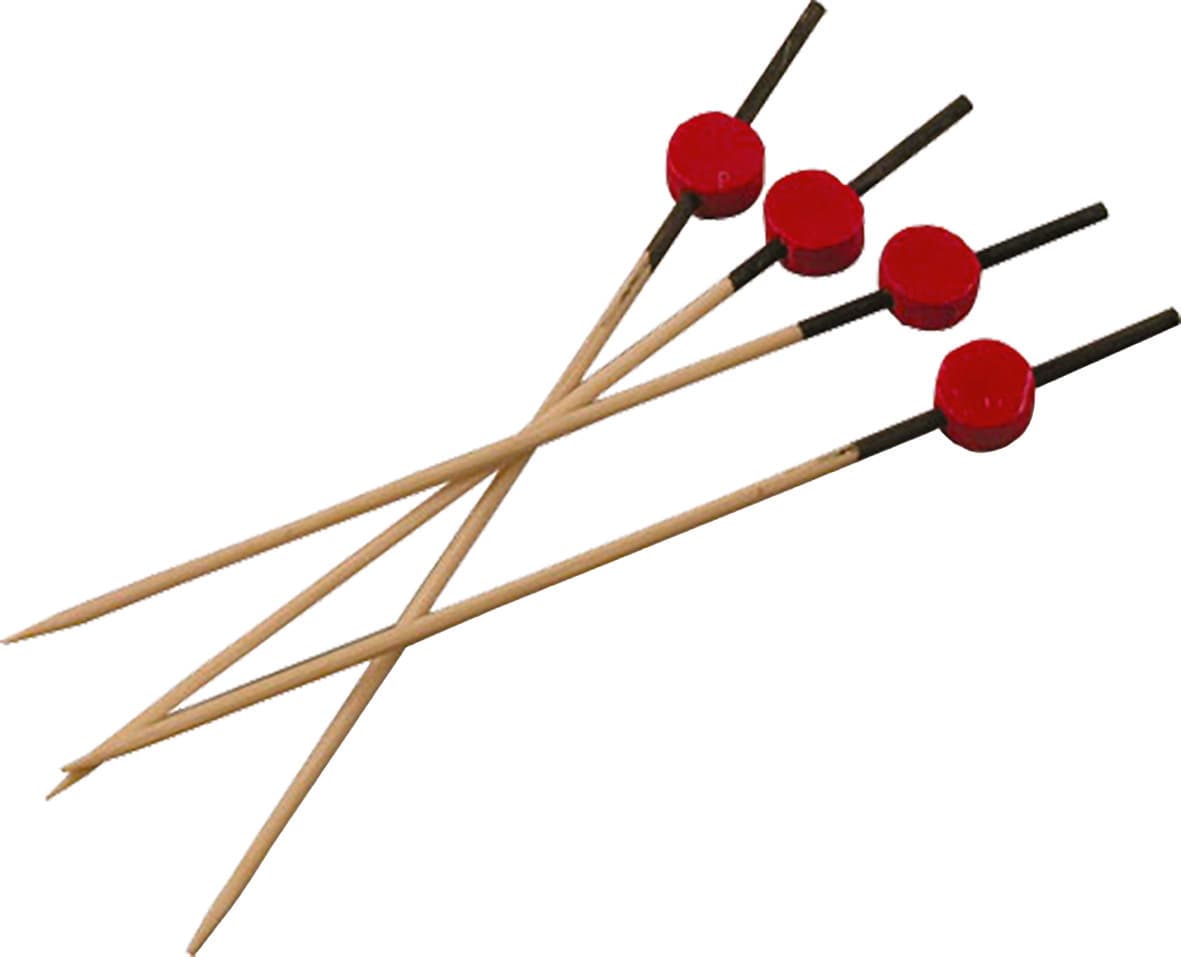 200 PIQUES BAMBOU NOIRS ET TETES ROUGES 120 MM