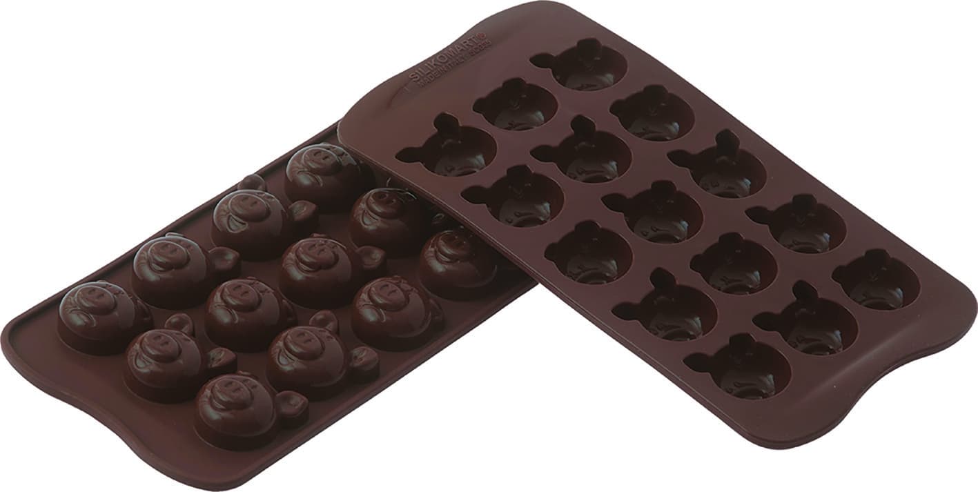 PLAQUE SILIKOMART PROFESSIONNEL 15 TETES DE COCHON - GAMME EASY CHOC