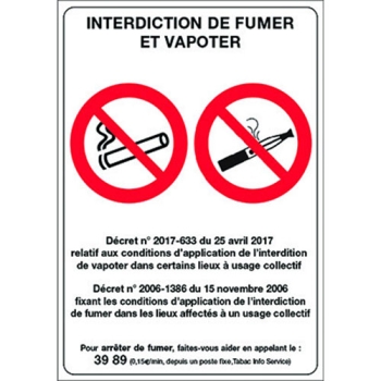 PANCARTE INTERDICTION DE FUMER ET VAPOTER