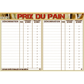 PANCARTE "PRIX DU PAIN" 300x210