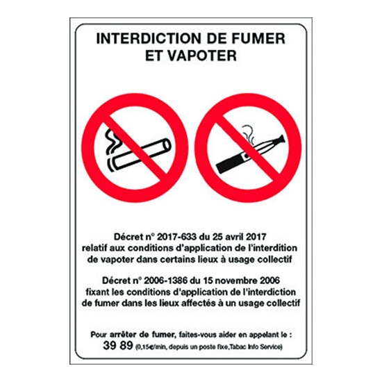 PANCARTE INTERDICTION DE FUMER ET VAPOTER