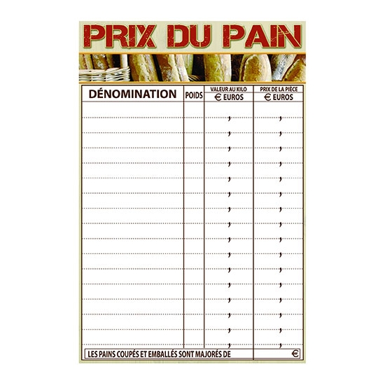 PANCARTE "PRIX DU  PAIN" 400x300
