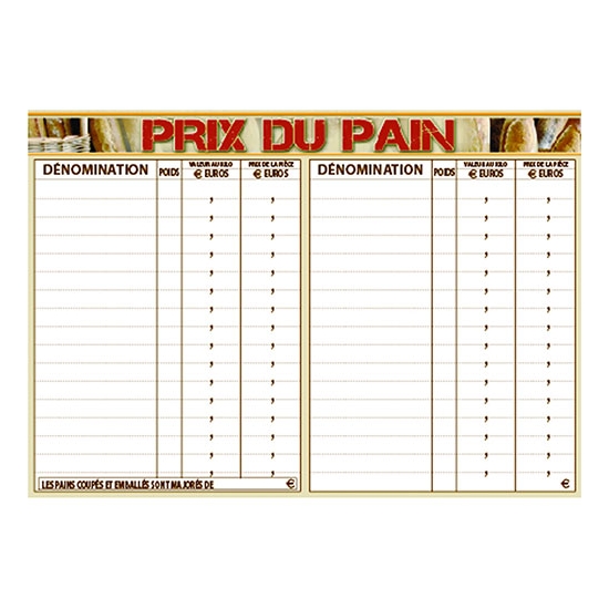 PANCARTE "PRIX DU PAIN" 300x210