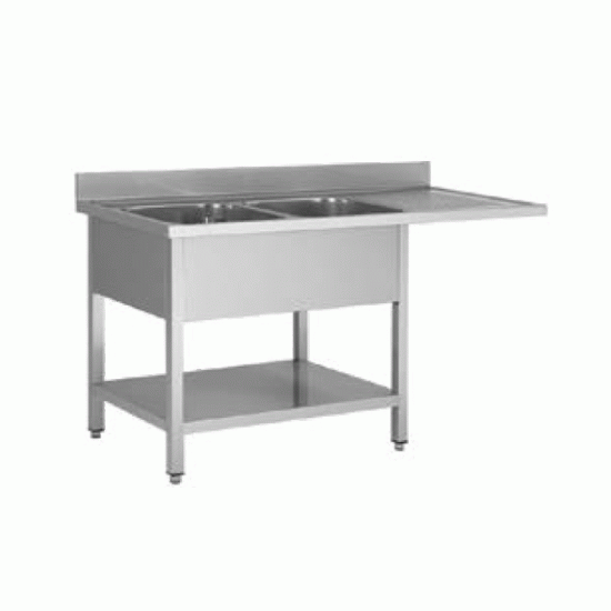 PLONGE INOX 1600X600X850 2 BACS-EGOUTTOIR A DROITE